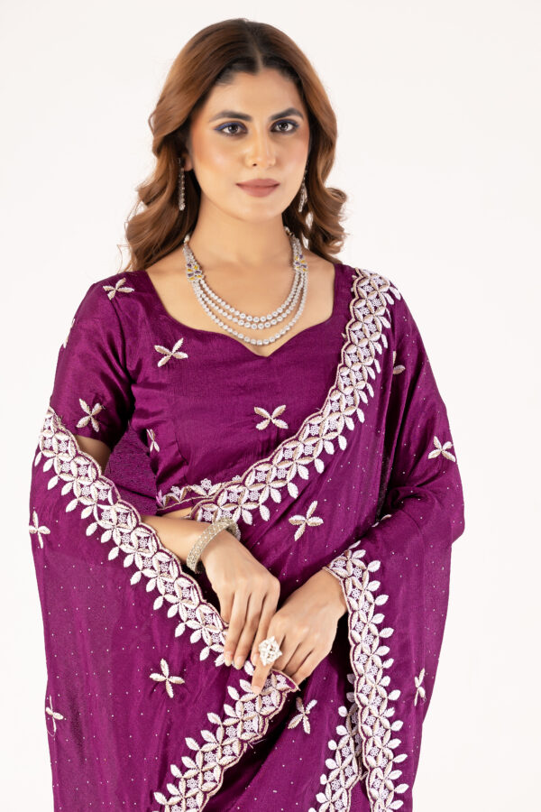 Wien Chinon Saree with Intricate Embroidery & Swarovski Work – Elegant Party & Festive Wear - Image 6