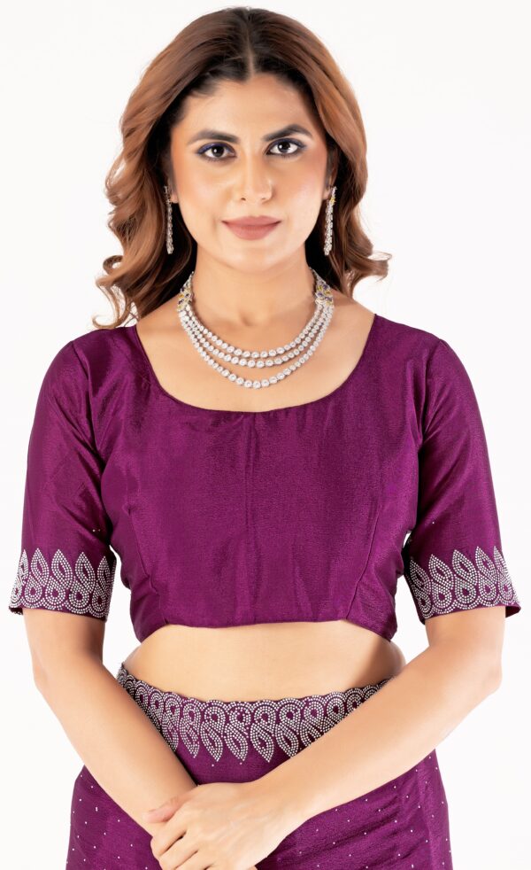 Wine Swarovski Stone Work Saree with Designer Lace Border – Elegant Party & Festive Wear - Image 7