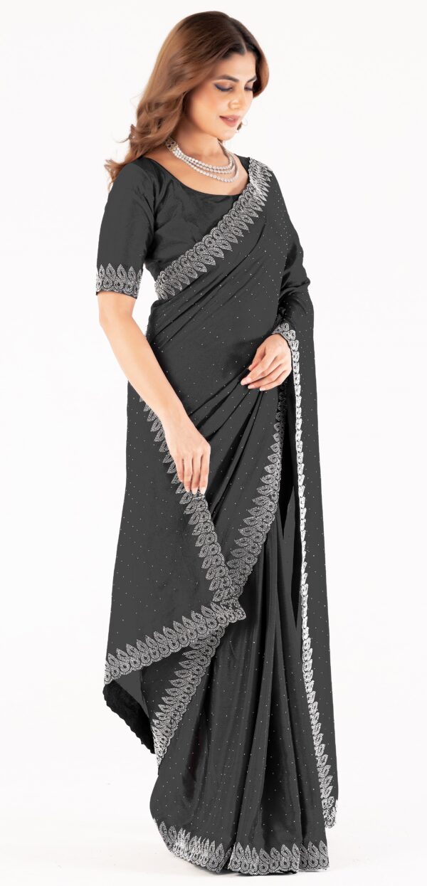 Black Swarovski Stone Work Saree with Designer Lace Border – Elegant Party & Festive Wear - Image 3