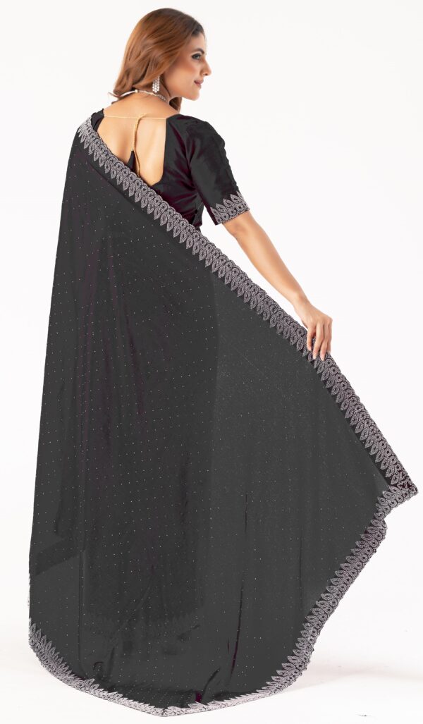 Black Swarovski Stone Work Saree with Designer Lace Border – Elegant Party & Festive Wear - Image 2