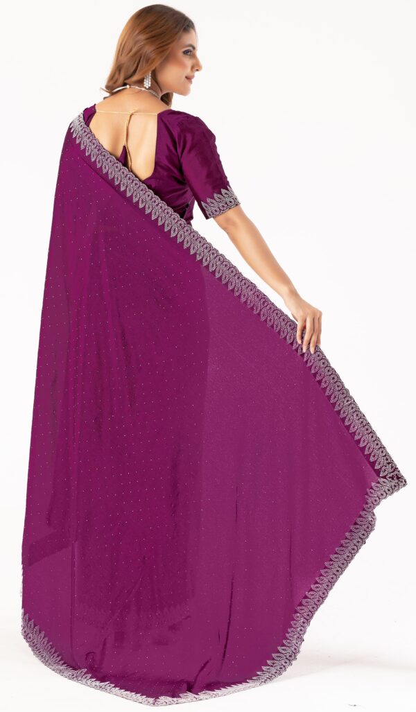 Wine Swarovski Stone Work Saree with Designer Lace Border – Elegant Party & Festive Wear - Image 2