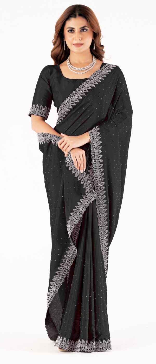 Black Swarovski Stone Work Saree with Designer Lace Border – Elegant Party & Festive Wear - Image 4