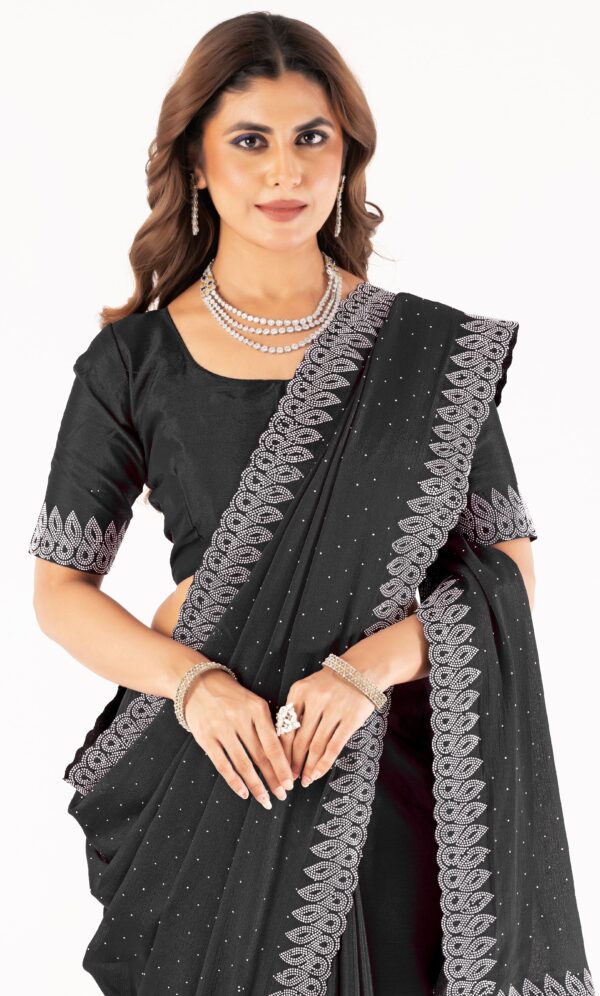 Black Swarovski Stone Work Saree with Designer Lace Border – Elegant Party & Festive Wear - Image 5