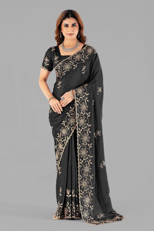 Black Embroidered Saree with Floral Zari Work & Designer Blouse – Festive & Wedding Collection
