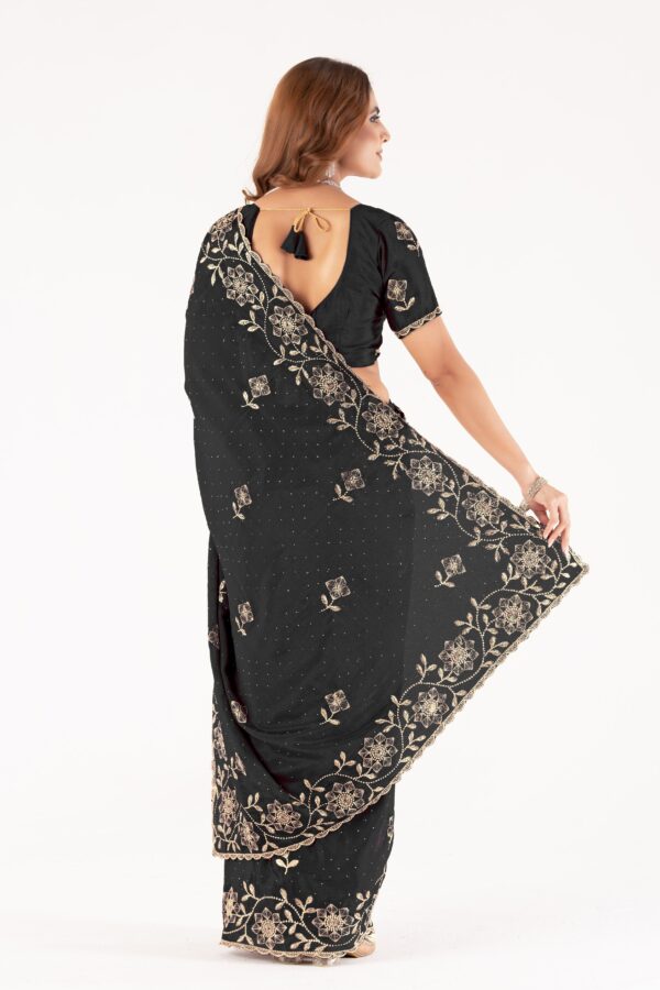 Black Embroidered Saree with Floral Zari Work & Designer Blouse – Festive & Wedding Collection - Image 2