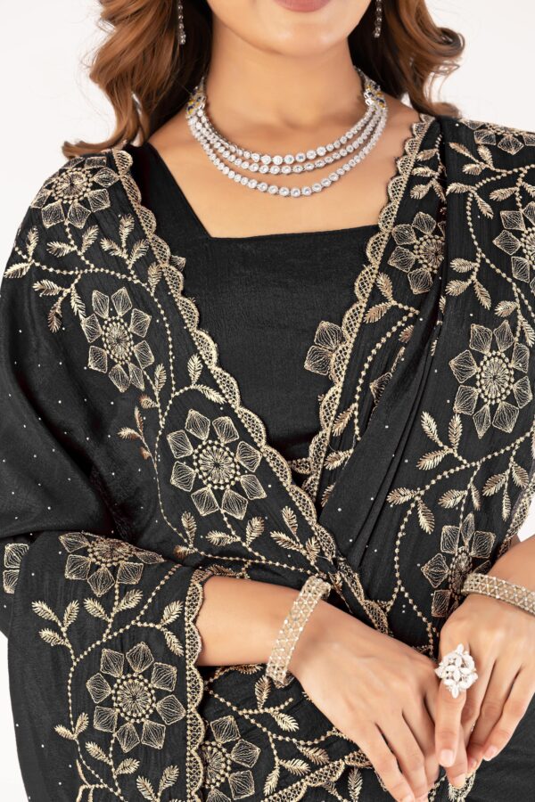 Black Embroidered Saree with Floral Zari Work & Designer Blouse – Festive & Wedding Collection - Image 6