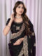 Black Chinon Saree with Antique Embroidery & Swarovski Stone Detailing