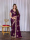 Wine Chinon Embroidered Party Wear Saree with Floral Border Detailing