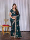 Teal Green Chinon Embroidered Party Wear Saree with Floral Border Detailing