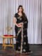 Black Chinon Embroidered Party Wear Saree with Floral Border Detailing