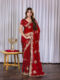 Red Chinon Embroidered Party Wear Saree with Floral Border Detailing