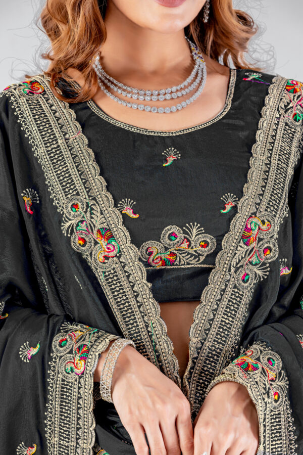 Elegant Black Embroidered Saree with Designer Border & Matching Blouse – Party & Festive Wear - Image 7