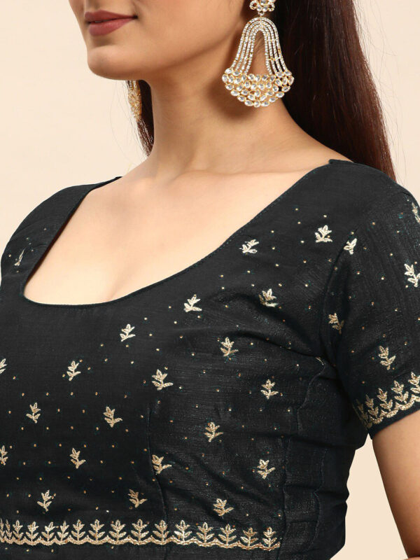 Black Chinon Party Wear Saree with Heavy Embroidery & Swarovski Stone Work - Image 6