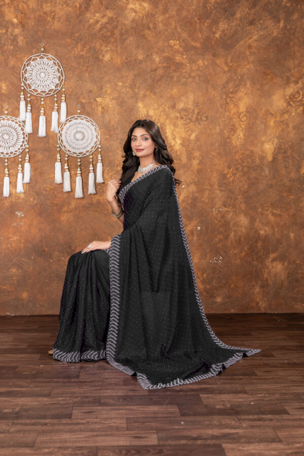 Black Chinon Saree with All‑Over Swarovski Crystal Detailing - Image 3