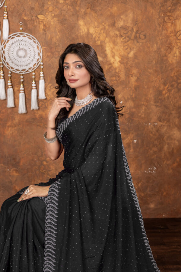 Black Chinon Saree with All‑Over Swarovski Crystal Detailing - Image 5