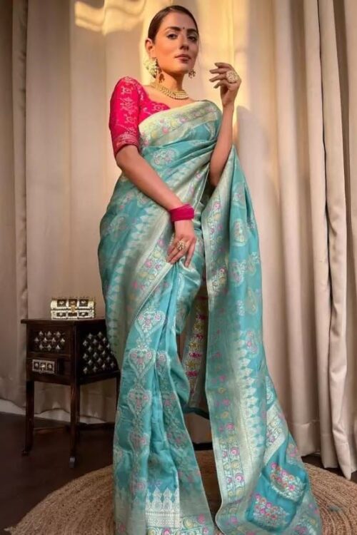 Luxe Black Banarasi Jacquard Lichi Silk Saree with All-Over Zari Weave