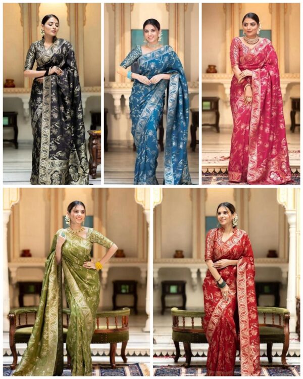 Black Banarasi Jacquard Lichi Silk Saree with Soft Gold Zari - Image 7