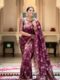 Wine Banarasi Jacquard Lichi Silk Saree with Soft Gold Zari