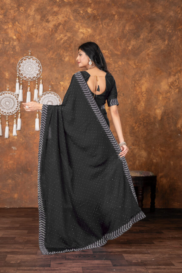 Black Chinon Saree with All‑Over Swarovski Crystal Detailing - Image 2