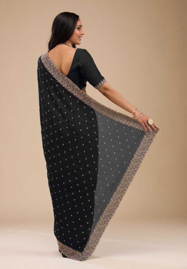 Black Chinon Saree with Rose Gold Zari Embroidery – Elegant Party & Festive Wear - Image 3