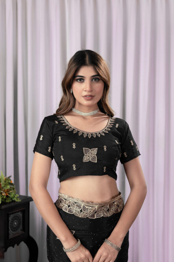 Black Chinon Saree with Antique Embroidery & Swarovski Stone Detailing - Image 5