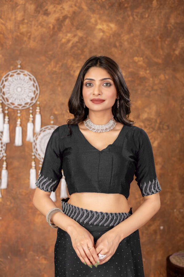 Black Chinon Saree with All‑Over Swarovski Crystal Detailing - Image 6