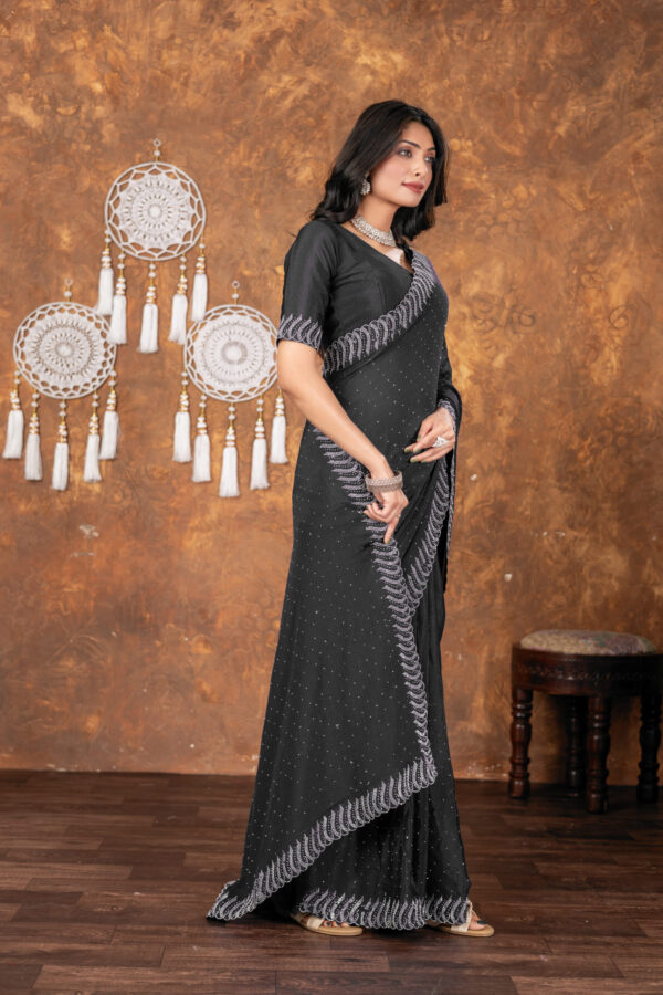 Black Chinon Saree with All‑Over Swarovski Crystal Detailing - Image 4