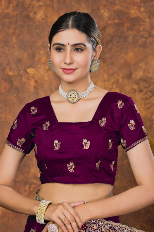 Elegant Deep Wine Chinon Embroidered with Swarovski Designer Border Party Wear Saree - Image 6