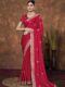 Ruby Red Chinon Embroidered with Swarovski Designer Border Party Wear Saree