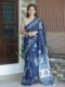 Elegant Navy Blue & White Handblock Print Ready-to-Wear Linen Saree