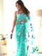 Ready-to-Wear Sky Blue Floral Organza Saree with Printed Pallu & Unstitched Blouse