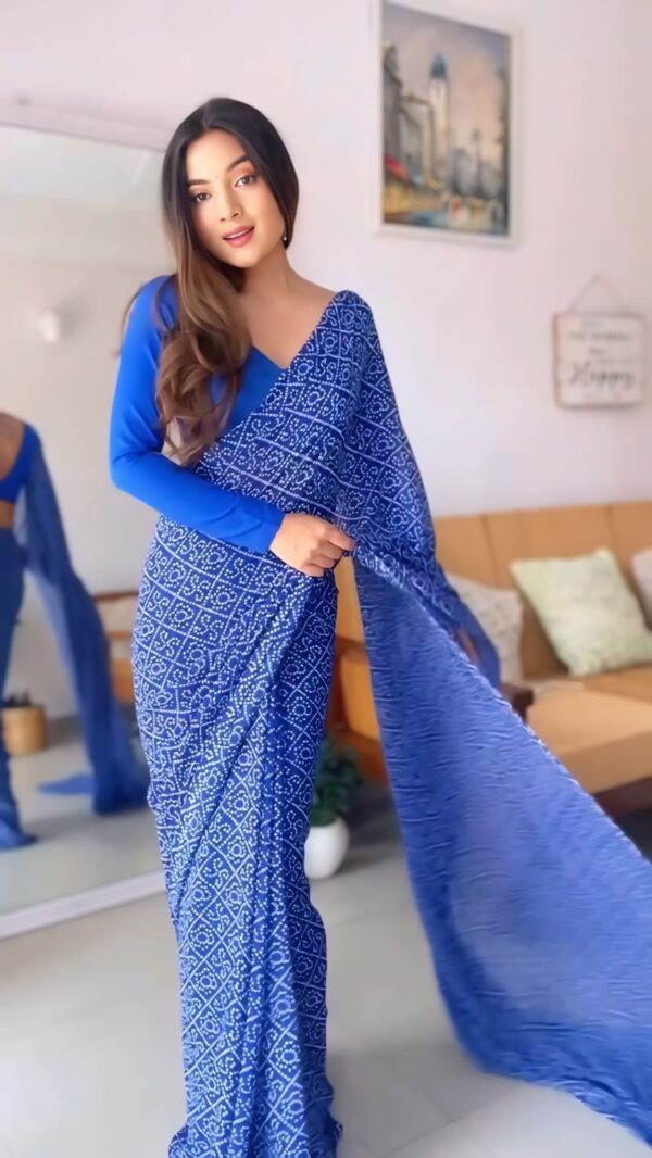 Elegant Ready-to-Wear Blue Bandhani Georgette Saree with Unstitched Blouse Piece