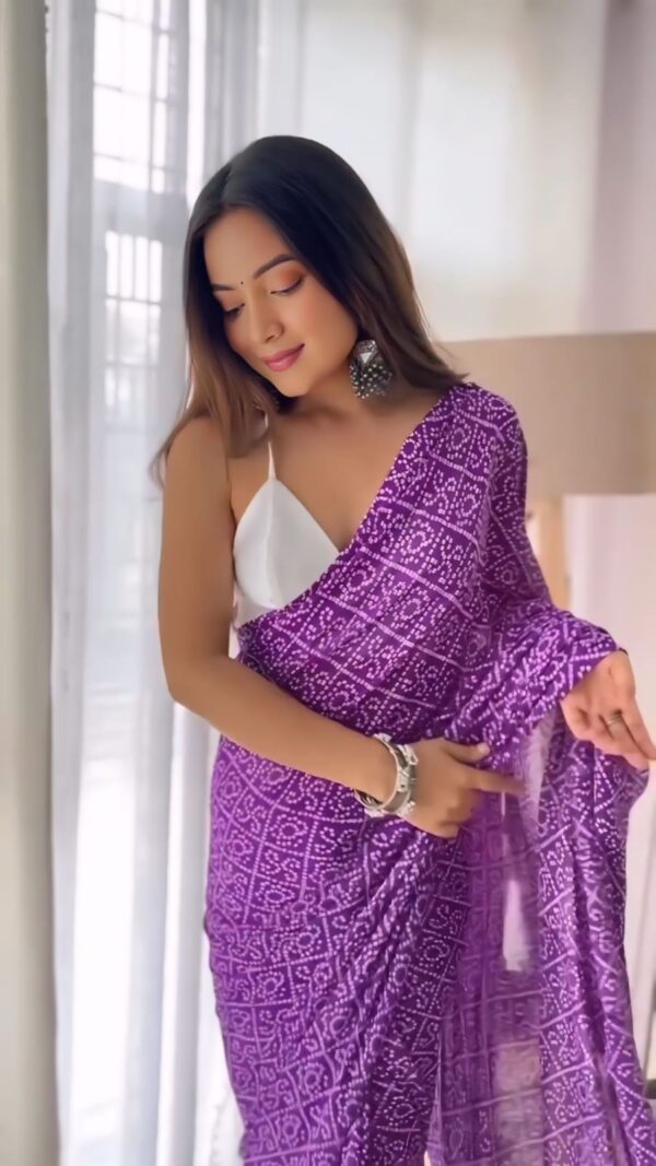 Ready-to-Wear Purple Bandhani Georgette Saree with Unstitched Blouse Piece