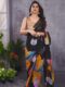 Elegant Black Georgette Ready-to-Wear Saree Multicolor Leaf Digital Print with Unstitched Blouse