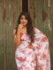 Ready-to-Wear White Georgette Saree with Red Floral Print – Elegant & Effortless