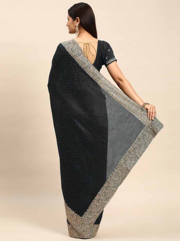 Black Chinon Party Wear Saree with Heavy Embroidery & Swarovski Stone Work - Image 3