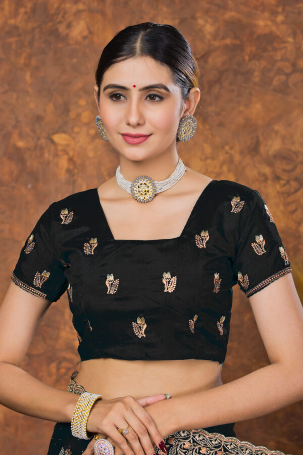 Classic Black Chinon Embroidered with Swarovski Designer Border Party Wear Saree - Image 6