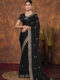 Classic Black Chinon Embroidered with Swarovski Designer Border Party Wear Saree