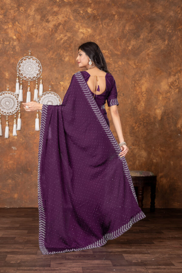 Wine Chinon Saree with All‑Over Swarovski Crystal Detailing - Image 2