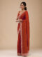 Red Chinon Saree with Rose Gold Zari Embroidery – Elegant Party & Festive Wear