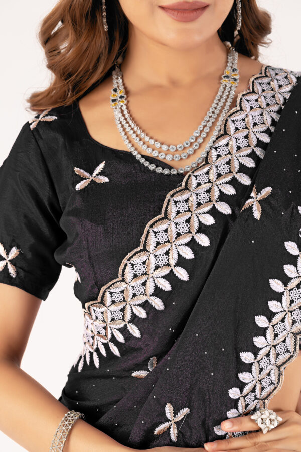 Black Chinon Saree with Intricate Embroidery & Swarovski Work – Elegant Party & Festive Wear - Image 7