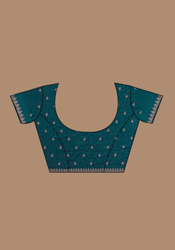 Teal Green Chinon Saree with Rose Gold Zari Embroidery – Elegant Party & Festive Wear - Image 10