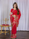 Red Green Chinon Saree with Golden Floral Embroidery and Striped Detailing